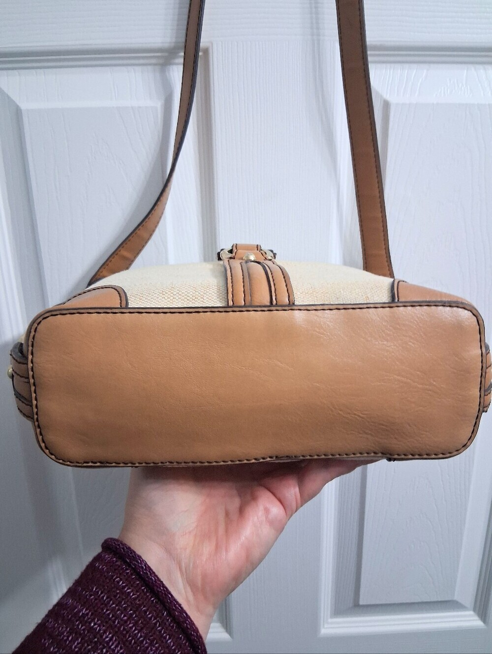 Vintage Etienne Aigner Tweed Shoulder Bag Beige Brown Classic Canvas Purse - Picture 6 of 15